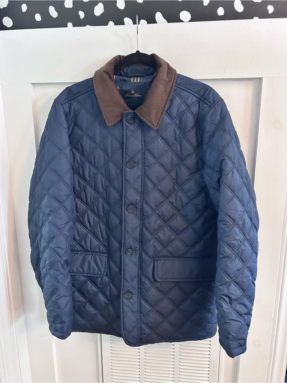 Brooks Brothers Navy Quilted Jacket corduroy Brown Collar - Medium